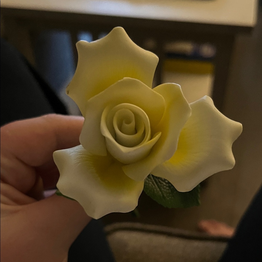 Yellow and White Porcelain Rose Collectable—Antique